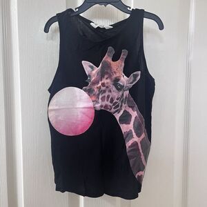H&M Giraffe Blowing Bubble Gum Black Tank Top Girls Size 10-12 yrs